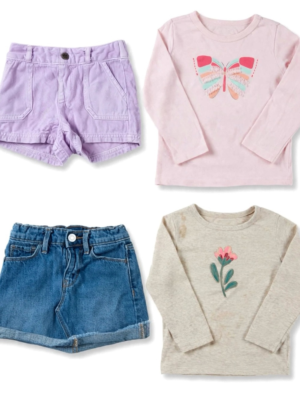 Girls Pink Butterfly Graphic Tee with Ruffle Details (no stains > iron’s water)